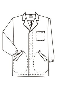 男性衿付き白衣　長袖　　線画　フロント