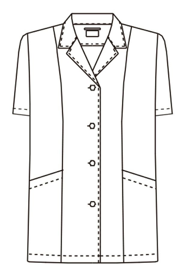 女性衿付き調理白衣　半袖　線画　フロント