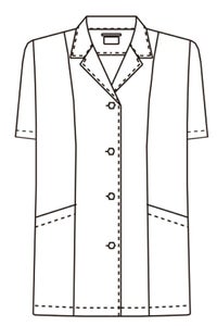 女性衿付き調理白衣　半袖　線画　フロント