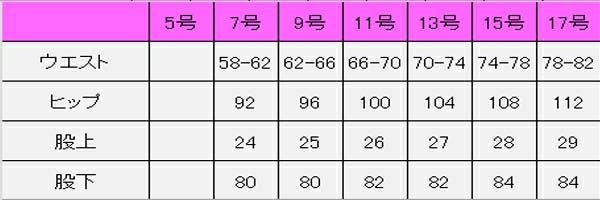 女性ノータックパンツ　サイズ表