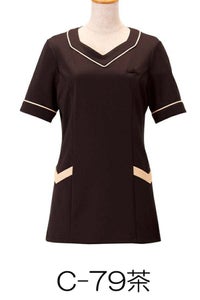 女性ニットワッフルシャツ　茶