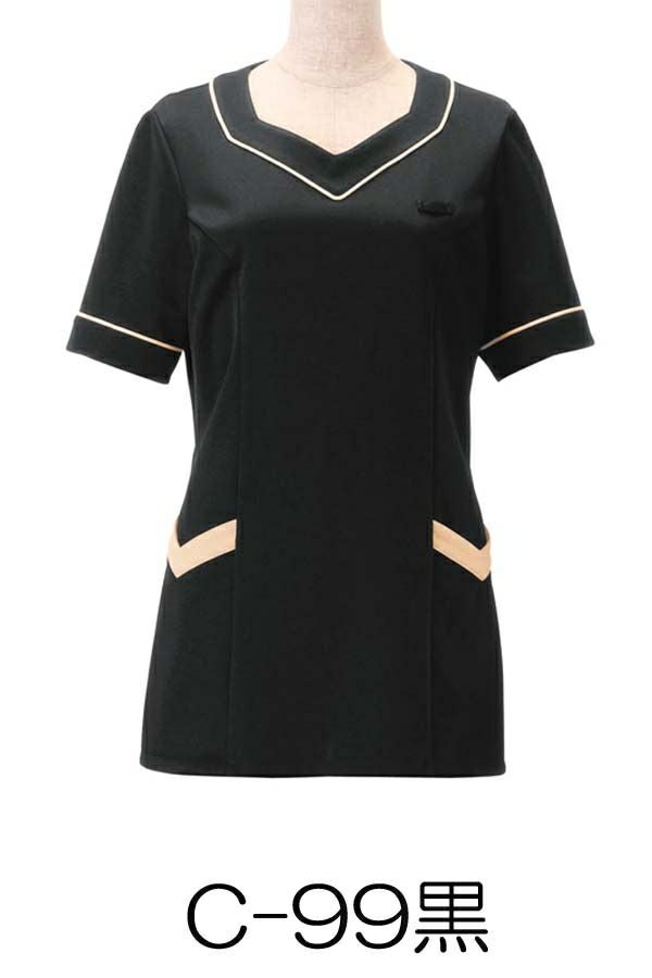 女性ニットワッフルシャツ　黒