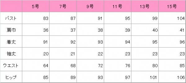 ワンピース　サイズ表