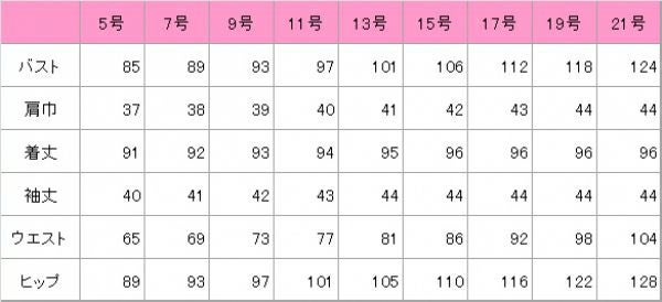 ワンピース　サイズ表