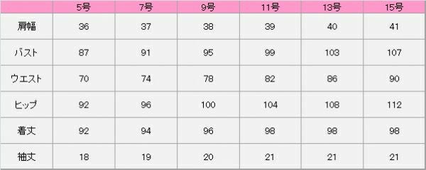 ワンピース　サイズ表
