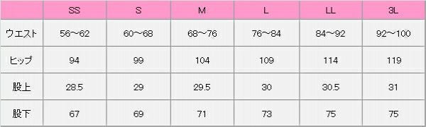 スクラブパンツ［男女兼用］　サイズ表
