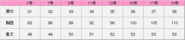 女性べスト　サイズ表