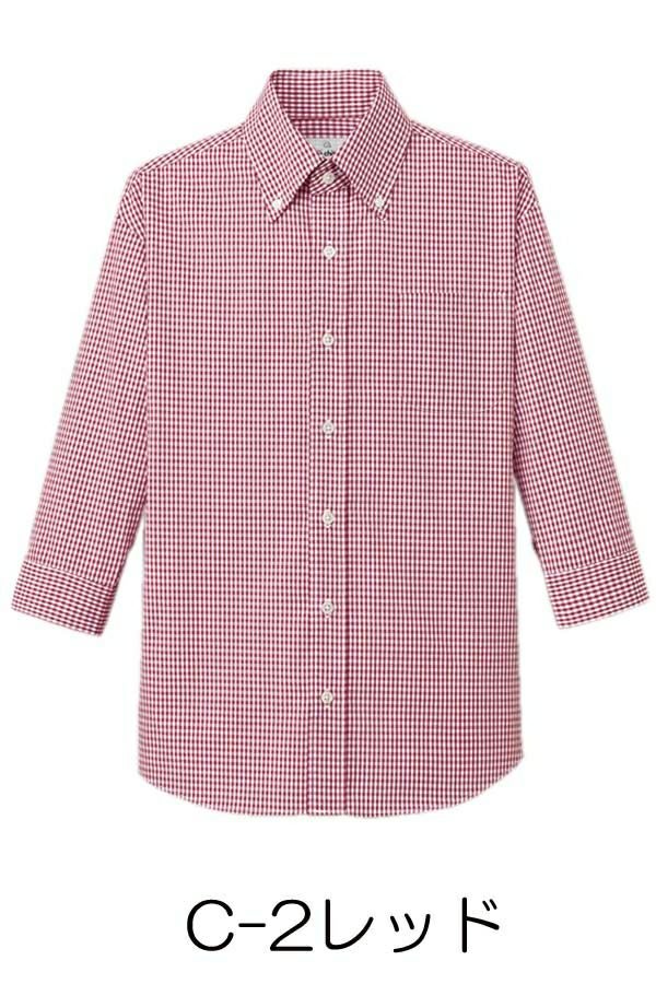 ボタンダウンシャツ七分袖　レッド