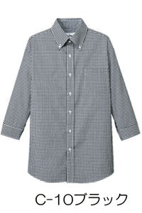 ボタンダウンシャツ七分袖　ブラック