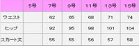スカート　サイズ表