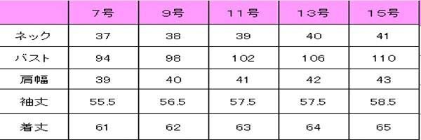 女性ピンタックシャツ（ループ付）サイズ表