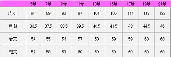 リーズナブルジャケット（ストライプ）　サイズ表