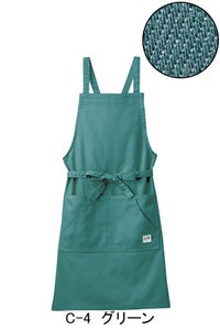 ストレッチデニム　胸当てエプロン　C-4　グリーン