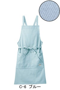 ストレッチデニム　胸当てエプロン　C-6　ブルー