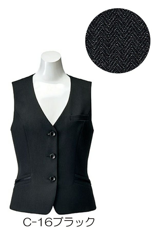 ベスト（ミニヘリンボーン）　フロント　ブラック　生地拡大