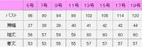 サイズ表　ジャケット（無地）　ストレッチ杢ツイル