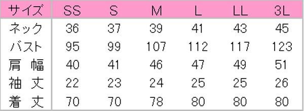 ボタンダウンシャツ（半袖）　サイズ表