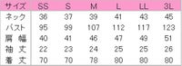 ボタンダウンシャツ（半袖）　サイズ表
