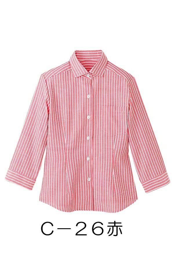 女性ホリゾンタルカラーシャツ　赤