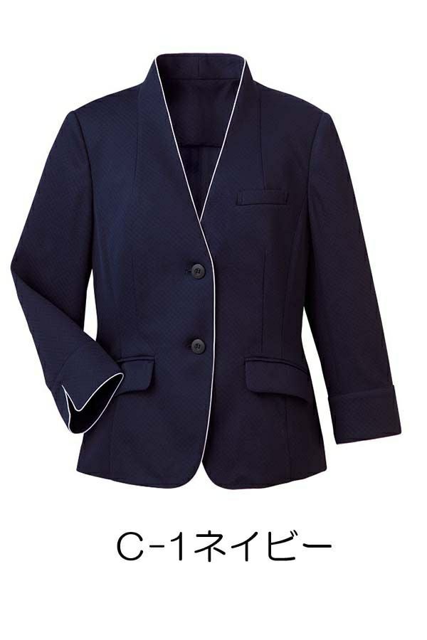 C-1ネイビー　ジャケット（七分袖）［裏なし］（無地）　ウェーブロン®ドビーニット　