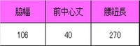 【耐塩素加工】ショートエプロン　サイズ表