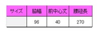 デニムショートエプロン　　サイズ表