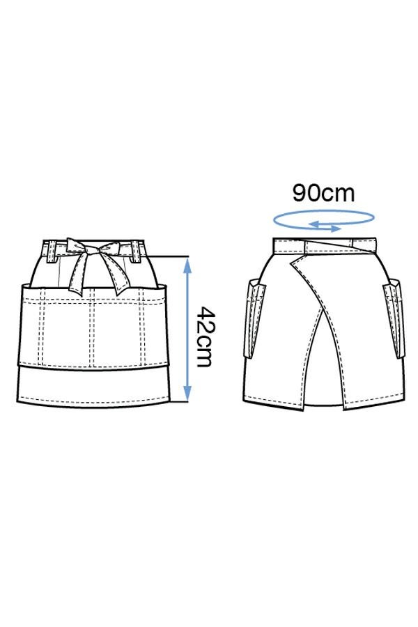 ショート腰下前掛け　イラスト　サイズ表