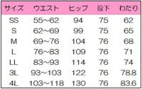 男女兼用ストレートパンツ　サイズ表