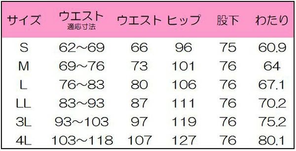 メンズパンツ　サイズ表